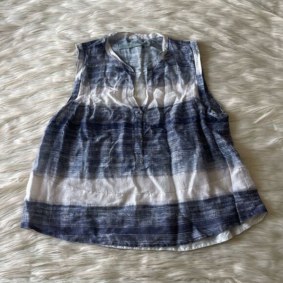 Raquel Allegra Silk V-Neck Sleeveless Top in White/Blue Stripe - Picture 1 of 8